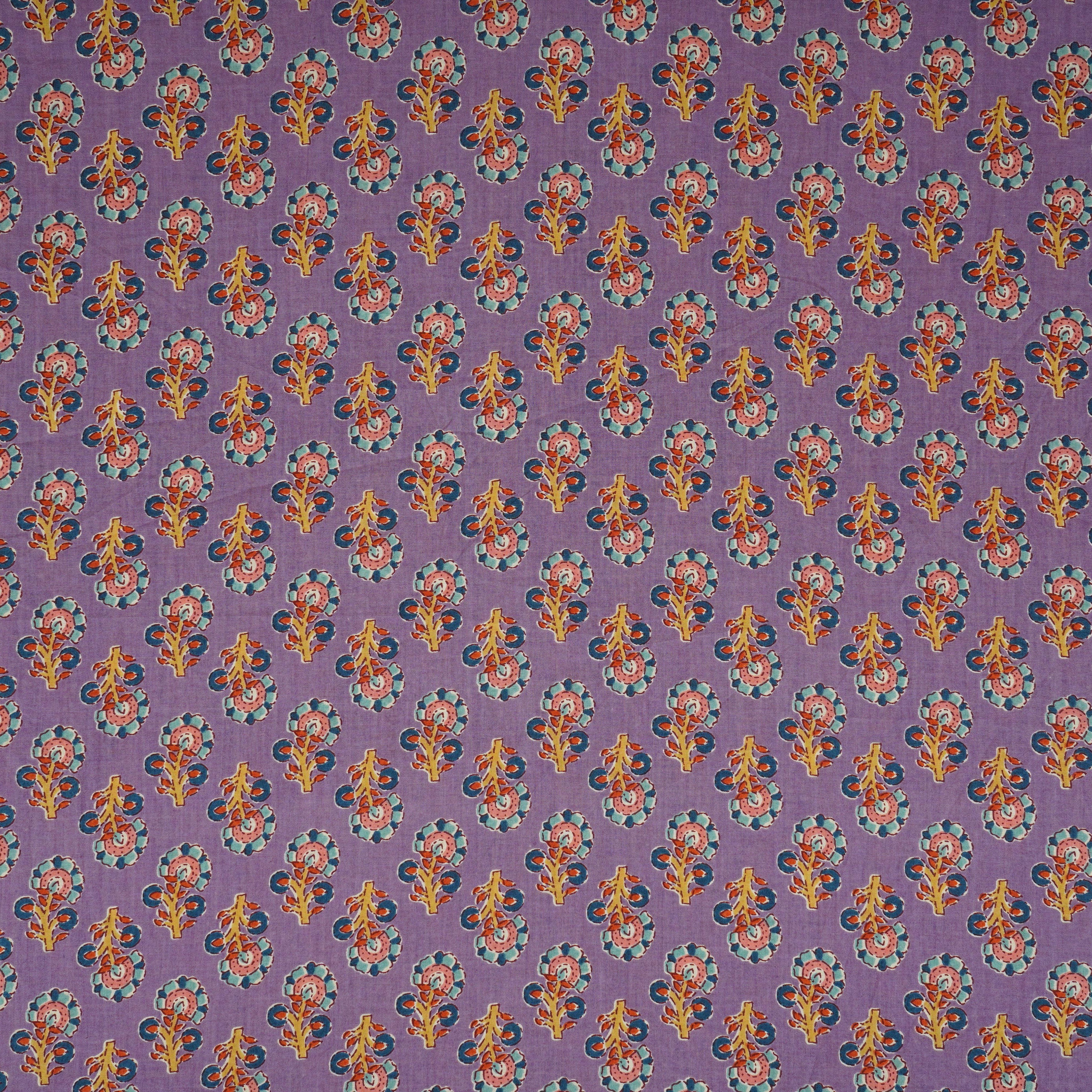 Purple Floral Print Cotton Fabric AFI-29549 - TradeUNO
