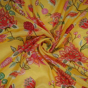 Pale Yellow Mughal Floral Print Muslin Fabric GTS-30942 - TradeUNO