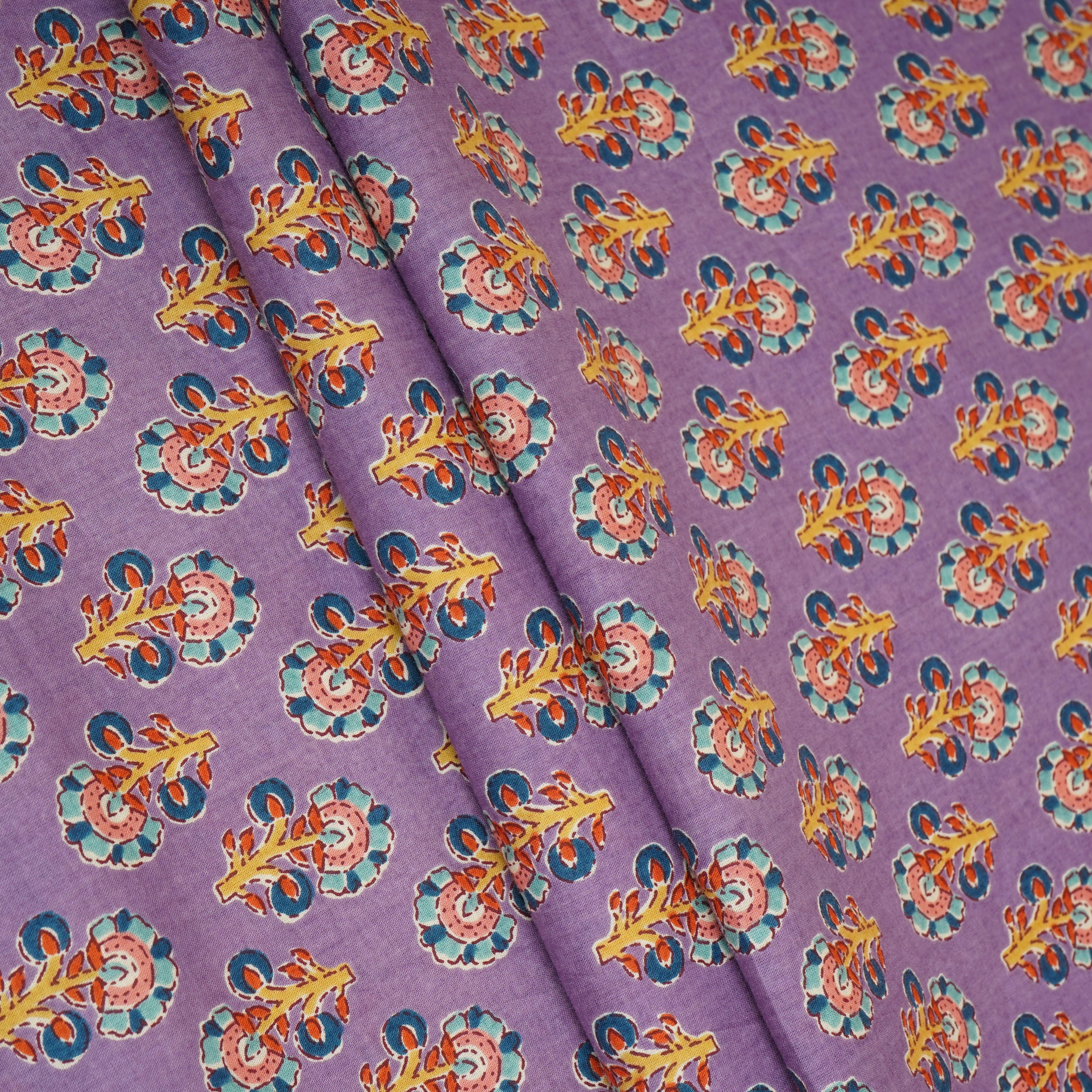 Purple Floral Print Cotton Fabric AFI-29549 - TradeUNO