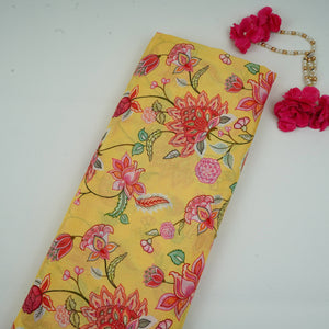 Pale Yellow Mughal Floral Print Muslin Fabric GTS-30942 - TradeUNO
