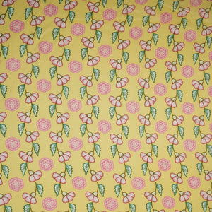 Pale Yellow Floral Print Muslin Fabric GTS-30943 - TradeUNO
