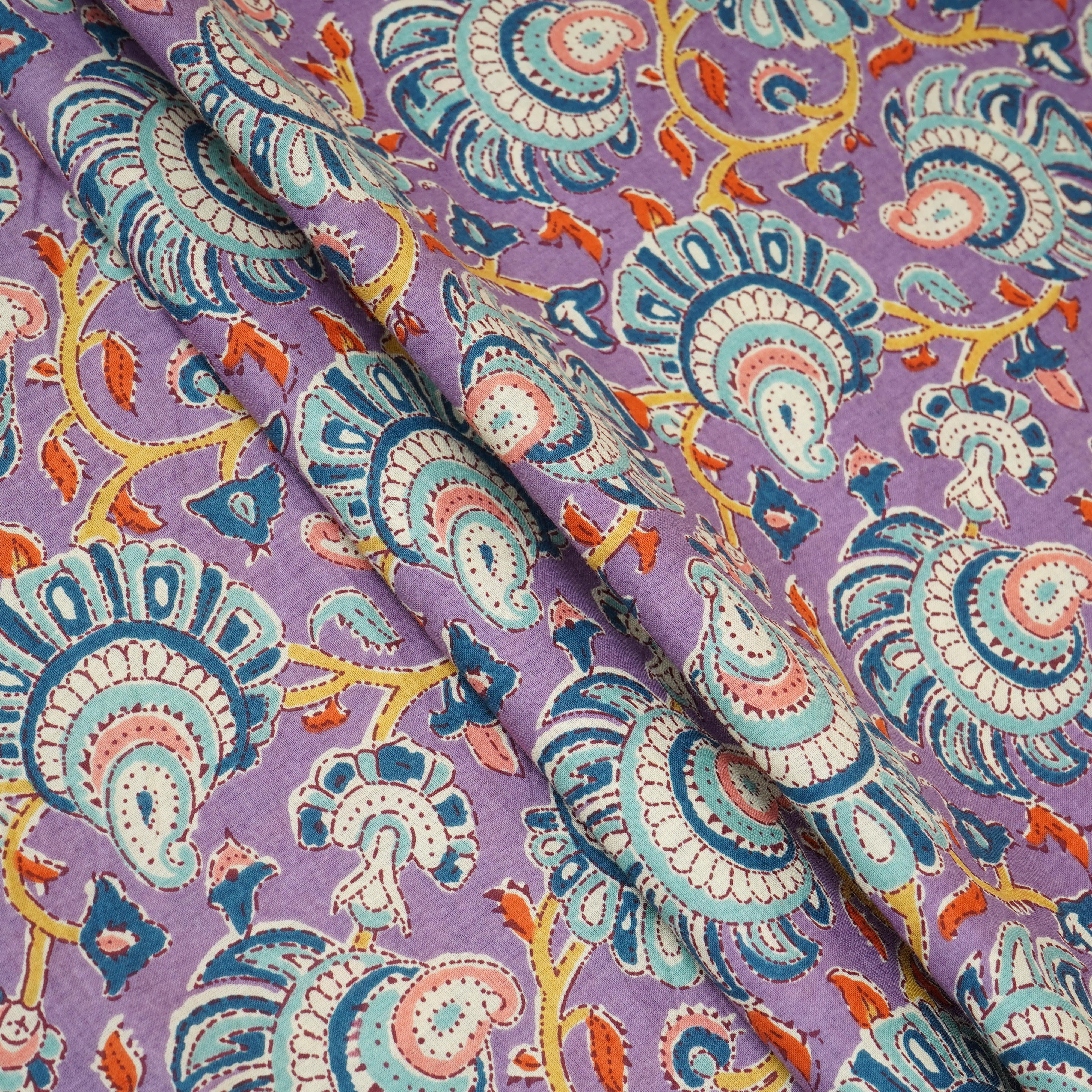 Purple Floral Print Cotton Fabric AFI-29553 - TradeUNO