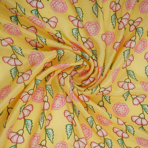 Pale Yellow Floral Print Muslin Fabric GTS-30943 - TradeUNO