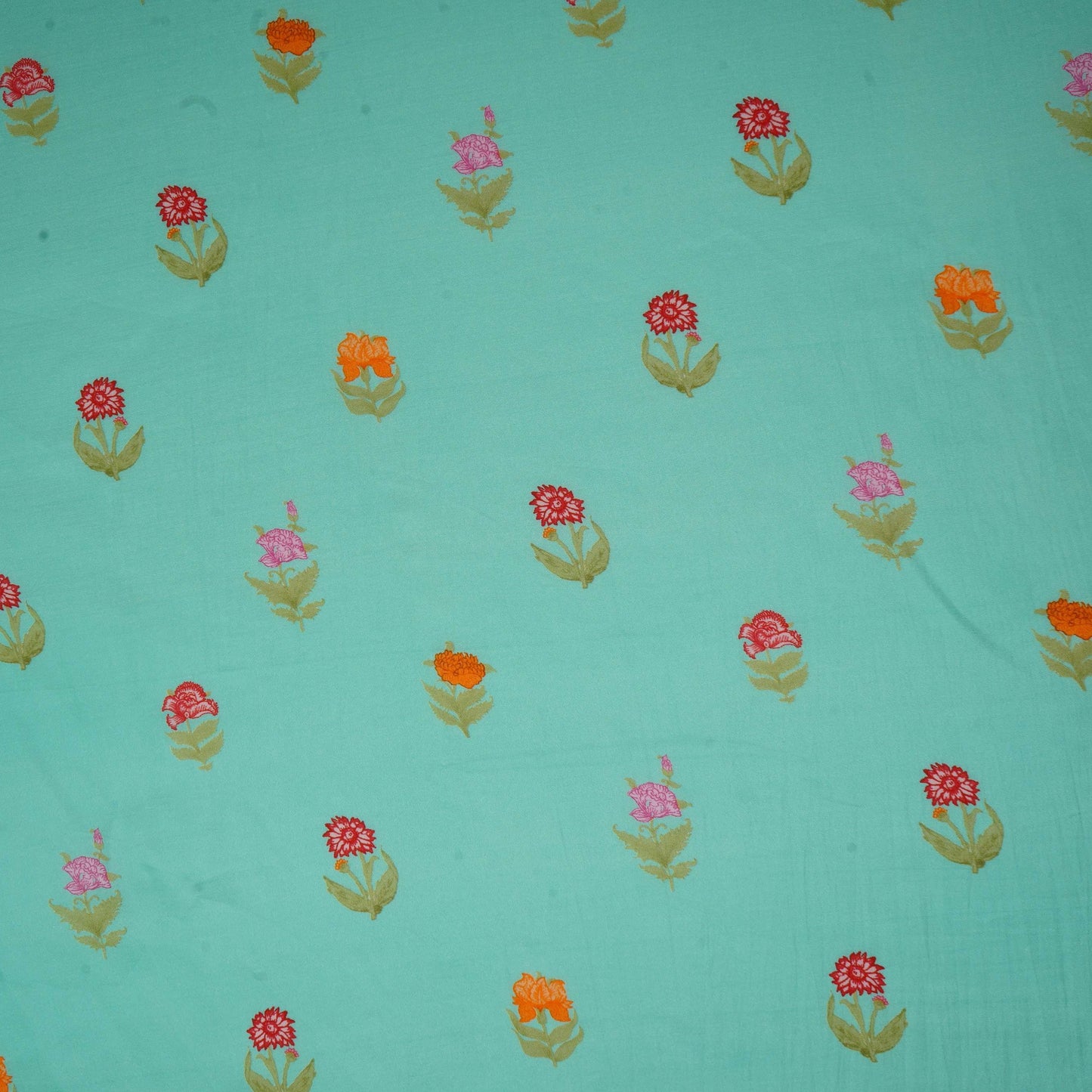 Light Turquoise Floral Print Muslin Fabric GTS-30936