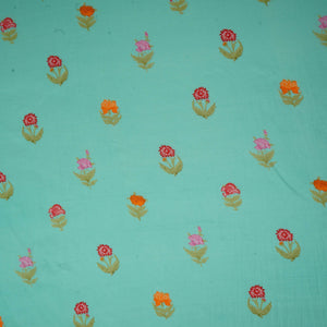 Light Turquoise Floral Print Muslin Fabric GTS-30936 - TradeUNO