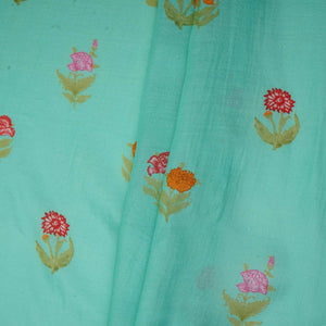 Light Turquoise Floral Print Muslin Fabric GTS-30936 - TradeUNO