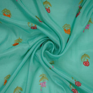 Light Turquoise Floral Print Muslin Fabric GTS-30936 - TradeUNO