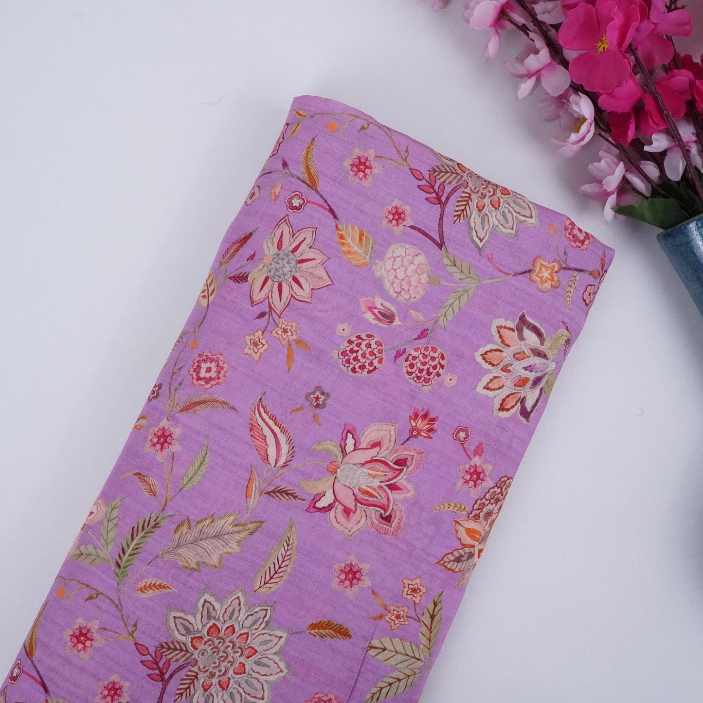 Lavender Chintz floral print Pure Linen Fabric GTS-31333