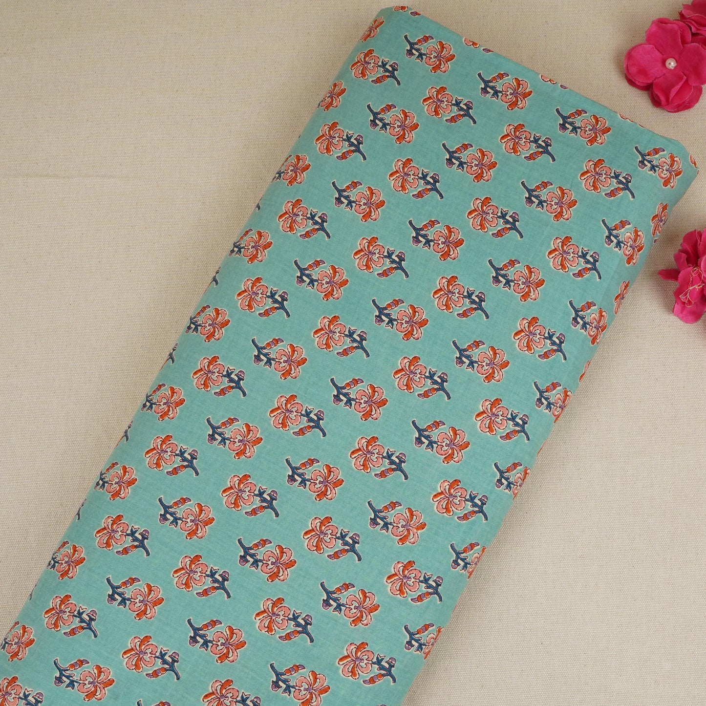 Sea Green Floral Cotton Fabric AFI-29552