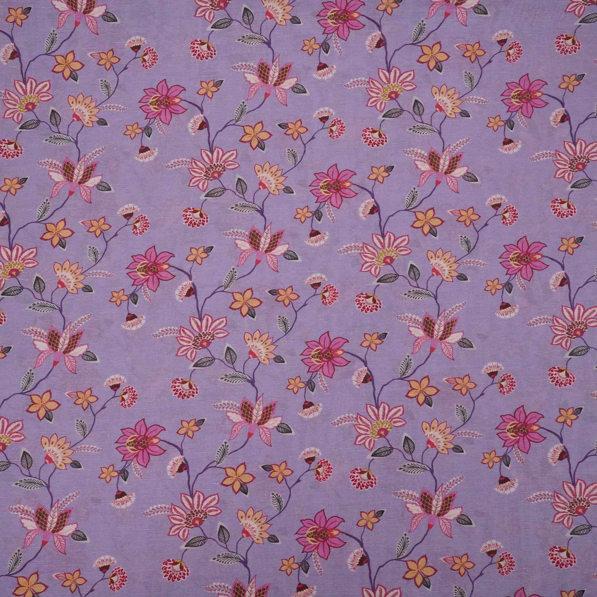 Lilac floral print Pure Linen Fabric GTS-31336 - TradeUNO