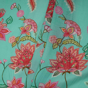 Sea Green Mughal Floral Print Muslin Fabric GTS-30944 - TradeUNO