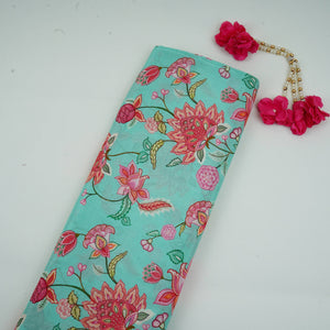 Sea Green Mughal Floral Print Muslin Fabric GTS-30944 - TradeUNO