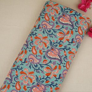 Sea Green Paisley Print Cotton Fabric AFI-29554 - TradeUNO