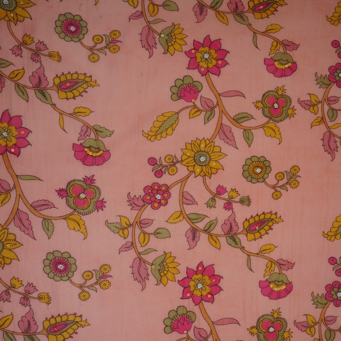 Light Pink Floral Cutdana Embroidery Mul Chanderi Fabric VF-30627