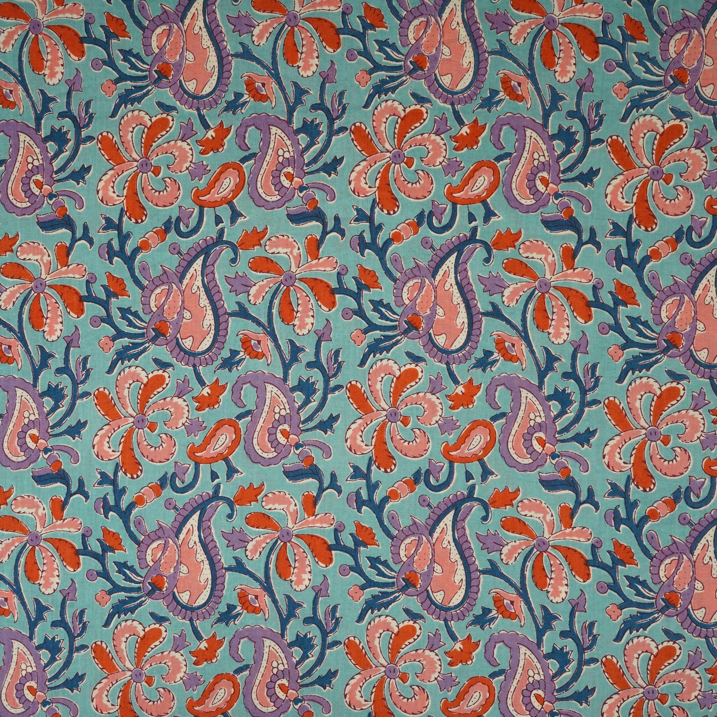 Sea Green Paisley Print Cotton Fabric AFI-29554