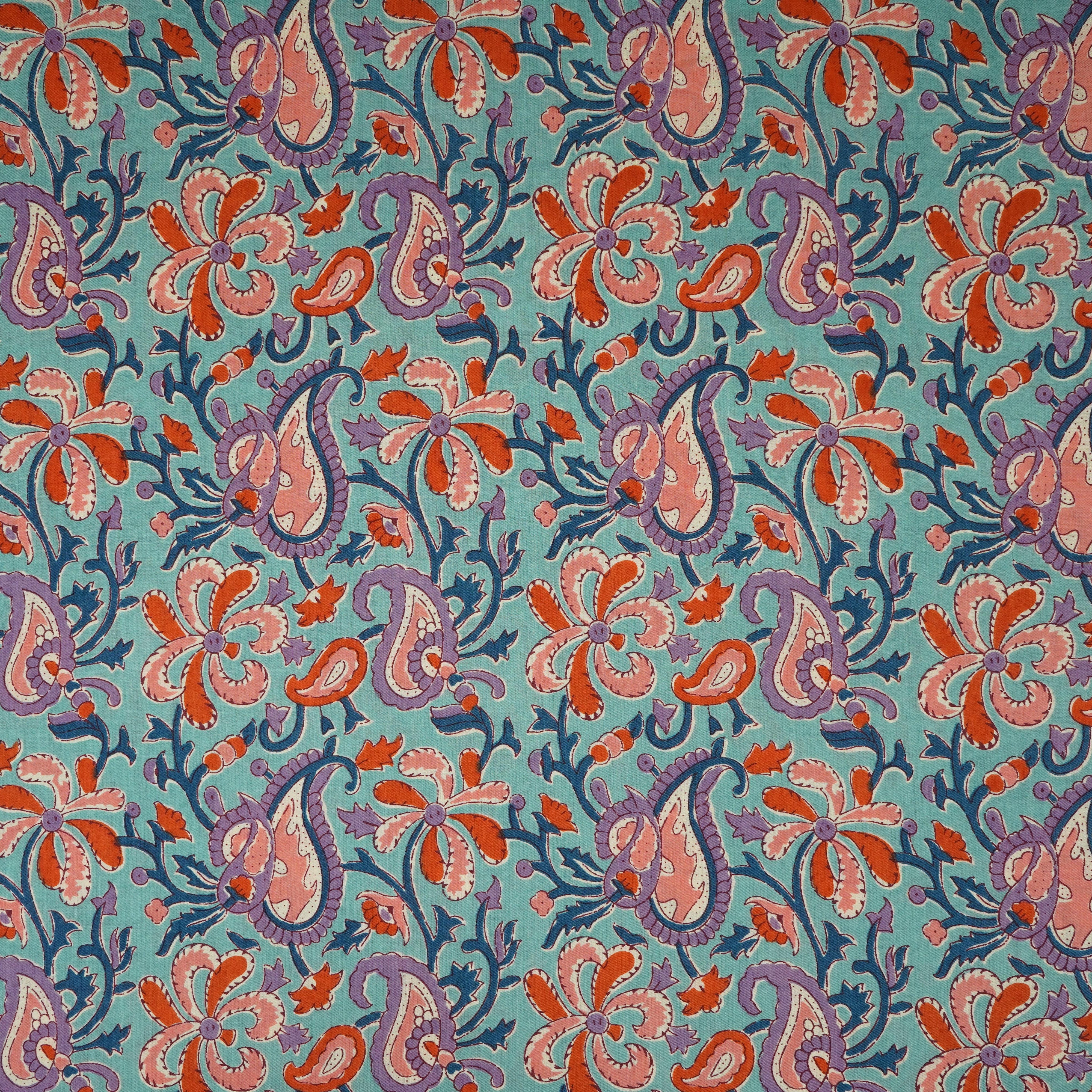 Sea Green Paisley Print Cotton Fabric AFI-29554 - TradeUNO