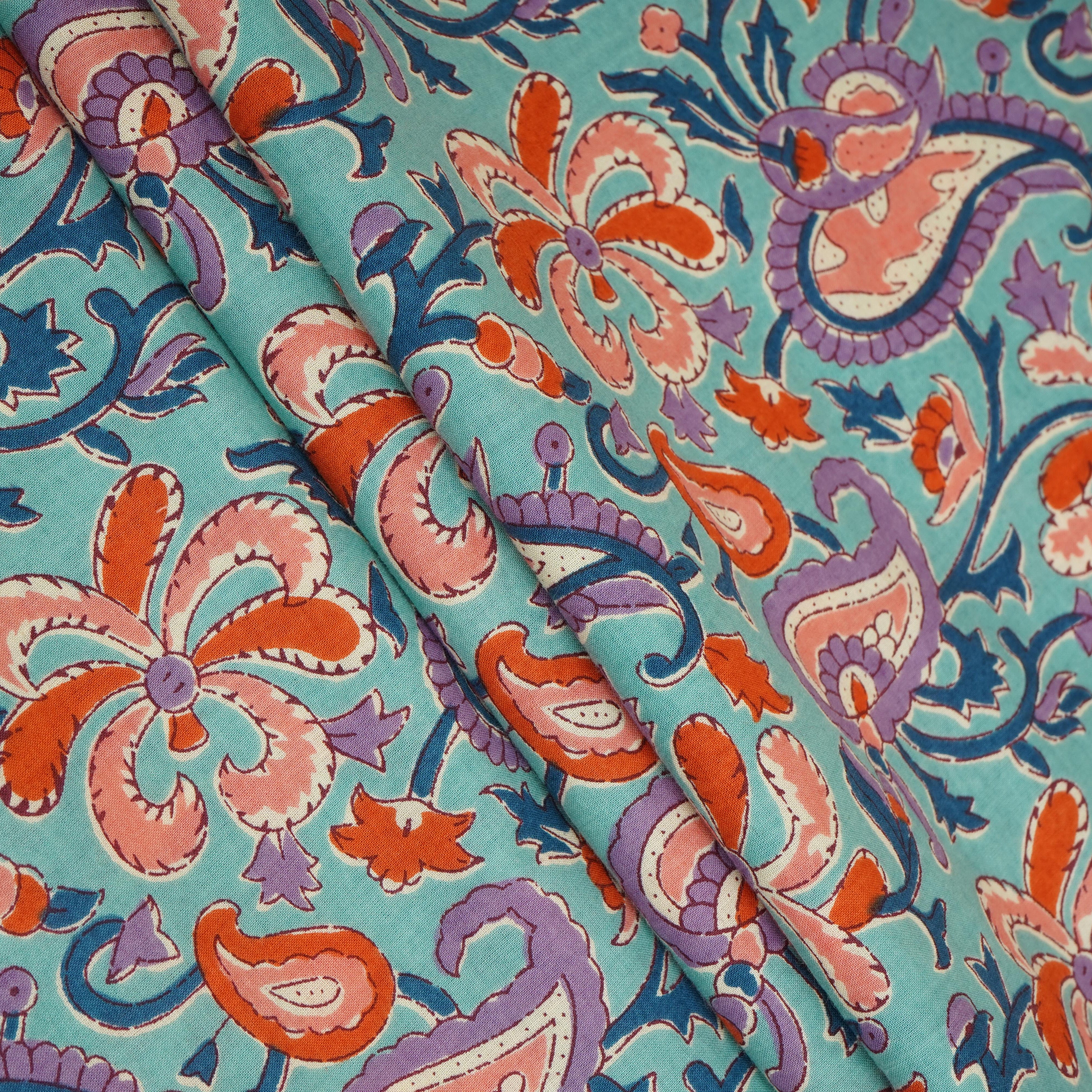 Sea Green Paisley Print Cotton Fabric AFI-29554 - TradeUNO