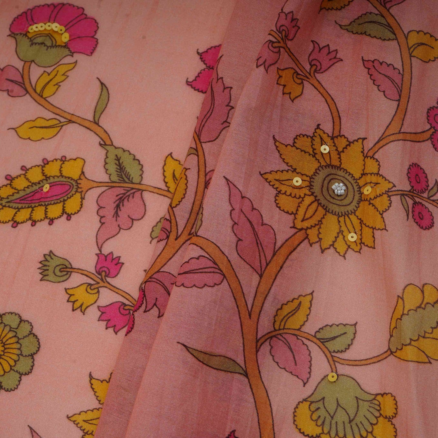 Light Pink Floral Cutdana Embroidery Mul Chanderi Fabric VF-30627