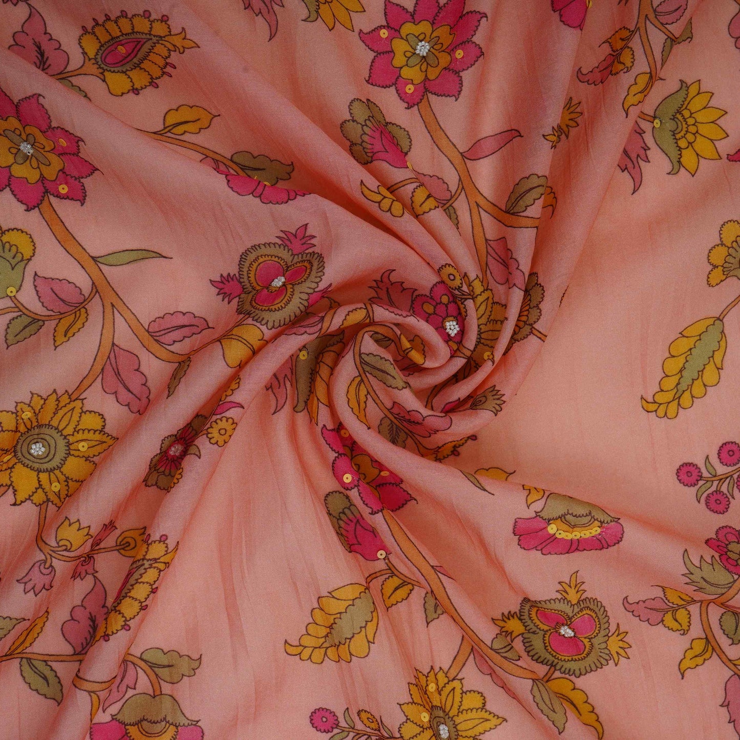 Light Pink Floral Cutdana Embroidery Mul Chanderi Fabric VF-30627