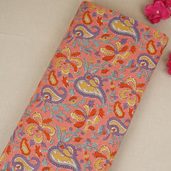 Peach Paisley Print Cotton Fabric AFI-29556