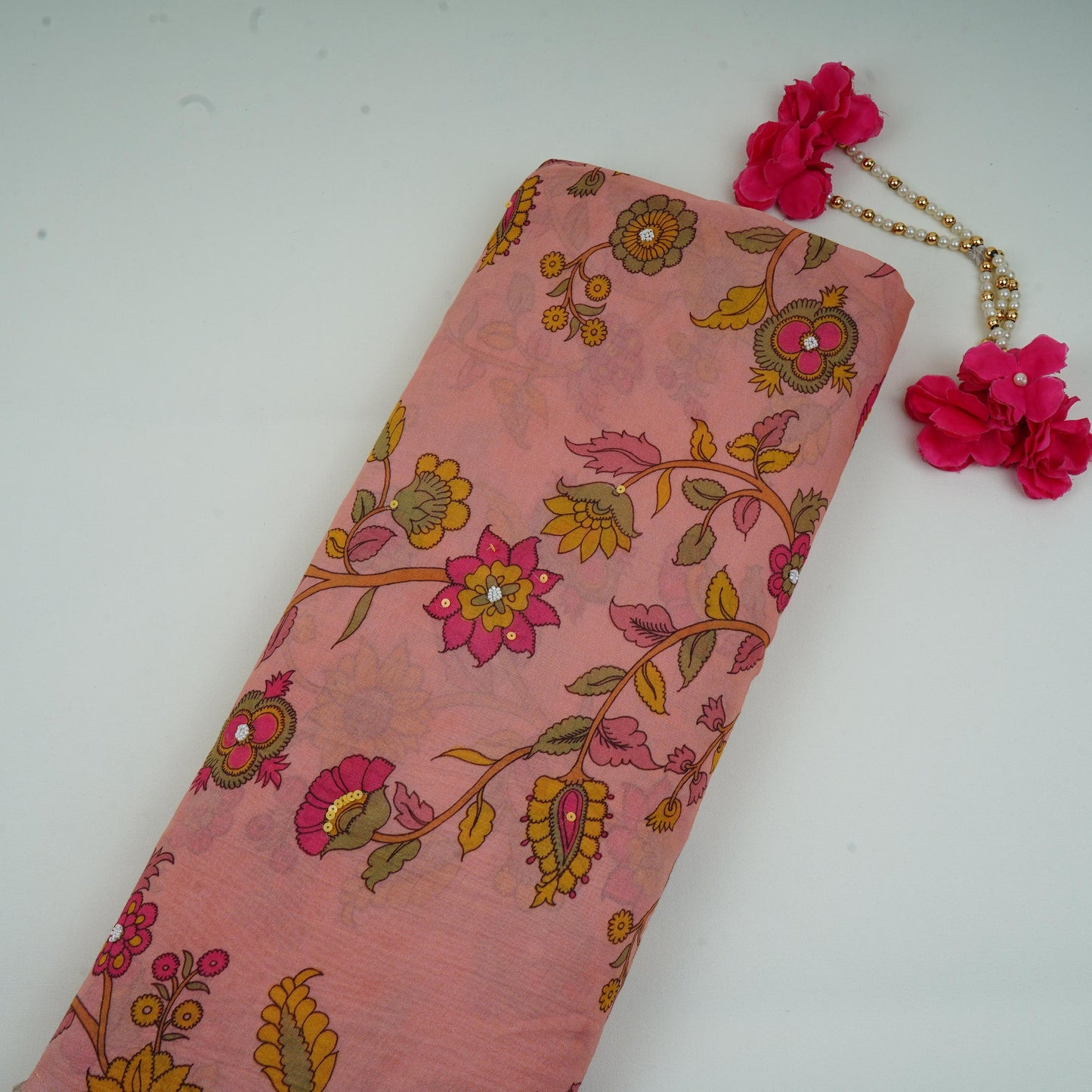 Light Pink Floral Cutdana Embroidery Mul Chanderi Fabric VF-30627