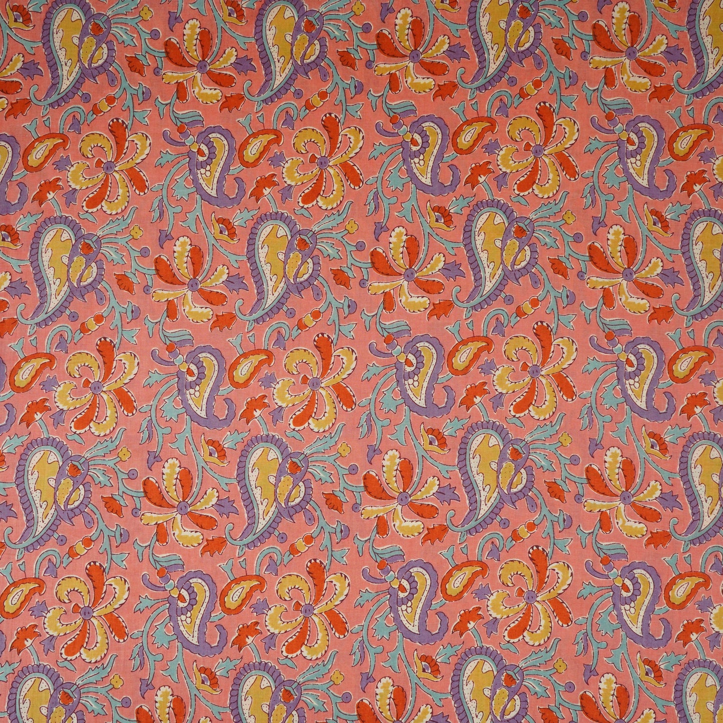 Peach Paisley Print Cotton Fabric AFI-29556