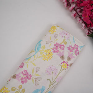 Cream Tropical Floral print 40s Pure Linen Fabric VF-31350 - TradeUNO