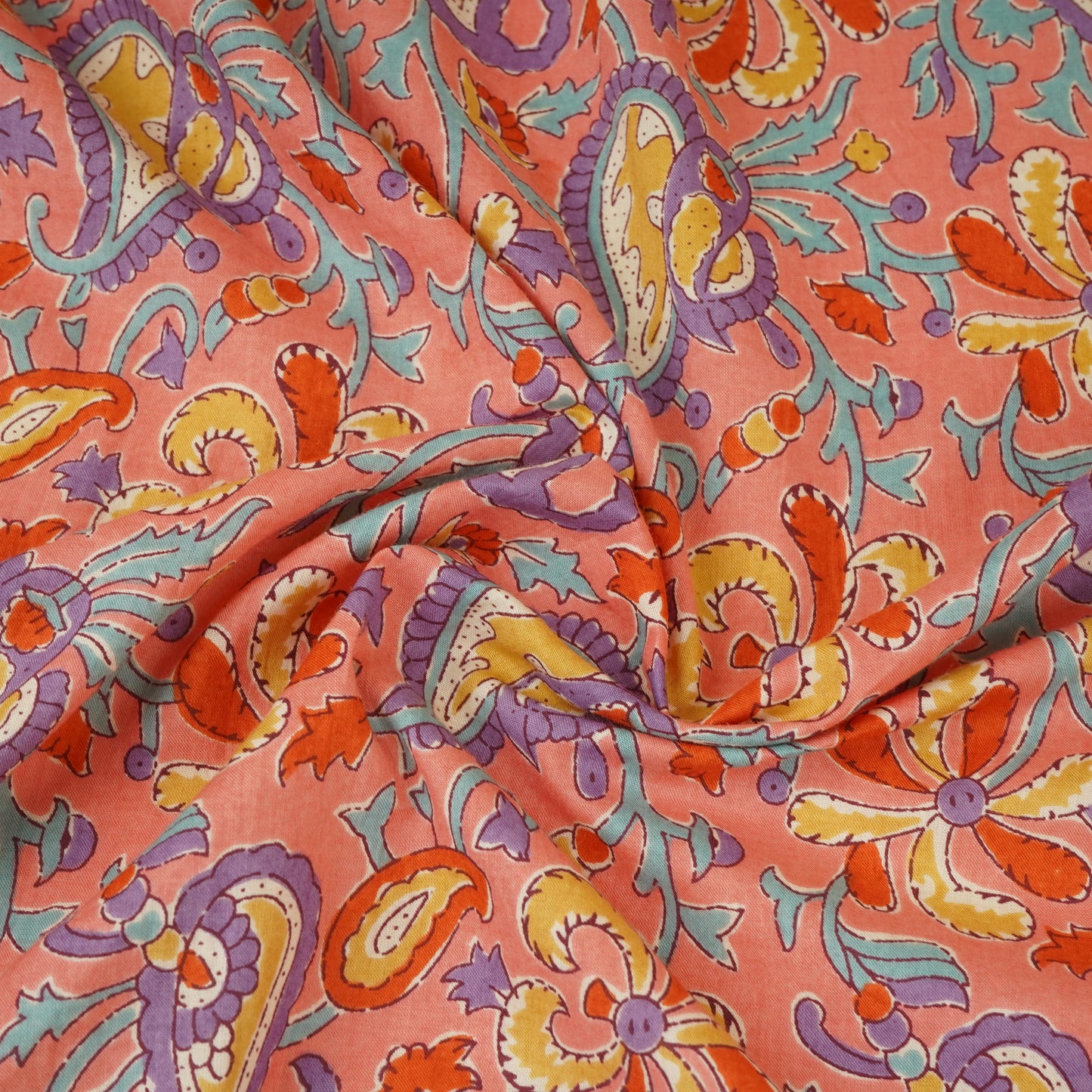 Peach Paisley Print Cotton Fabric AFI-29556