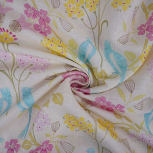 Cream Tropical Floral print 40s Pure Linen Fabric VF-31350 - TradeUNO
