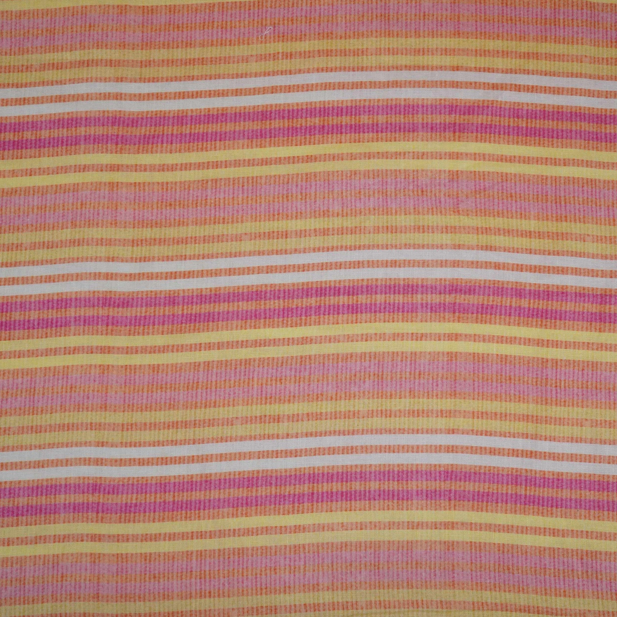 Orange with Multicolor stripes print 40s Pure Linen Fabric VF-31359 - TradeUNO