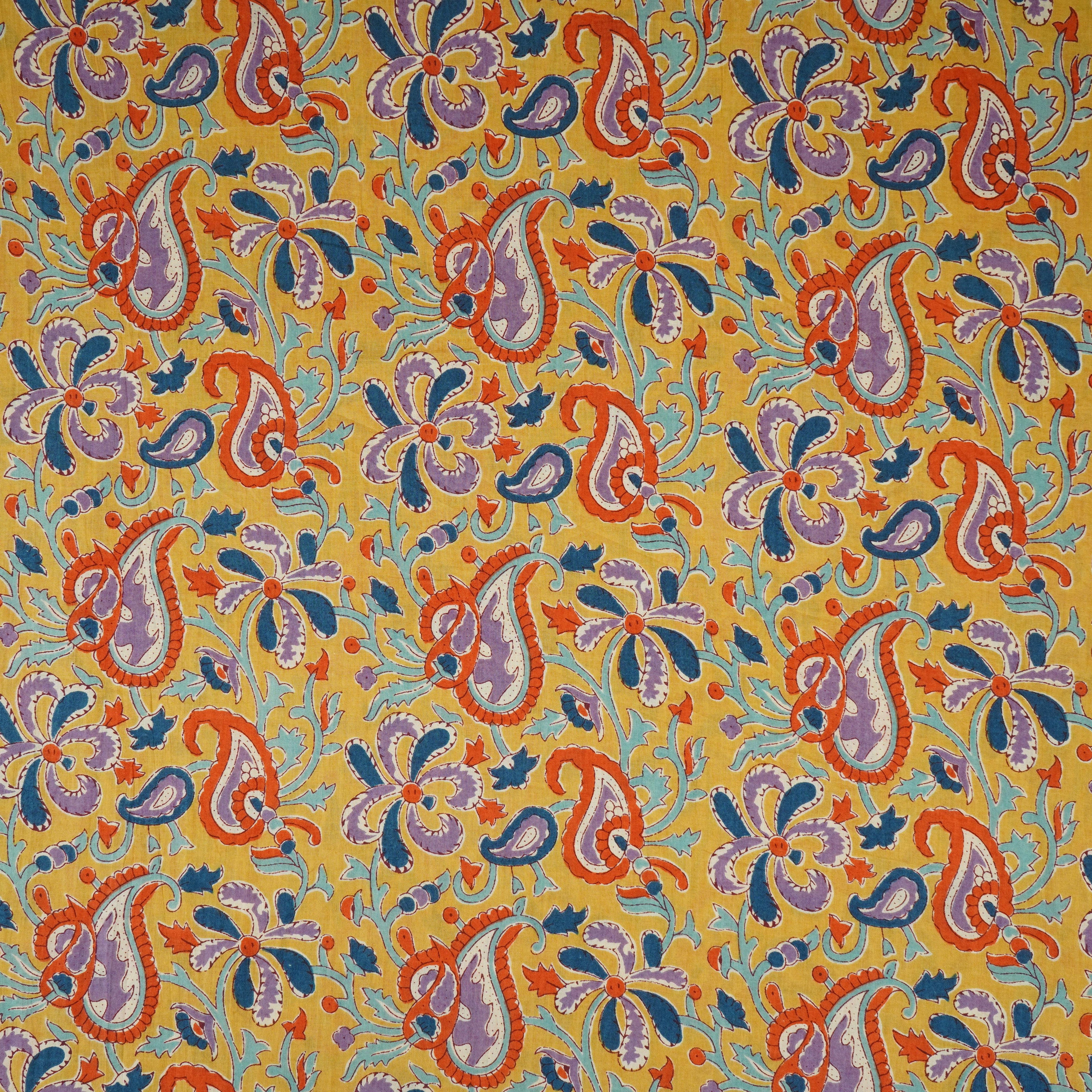 Mustard Yellow Paisley Print Cotton Fabric AFI-29555 - TradeUNO