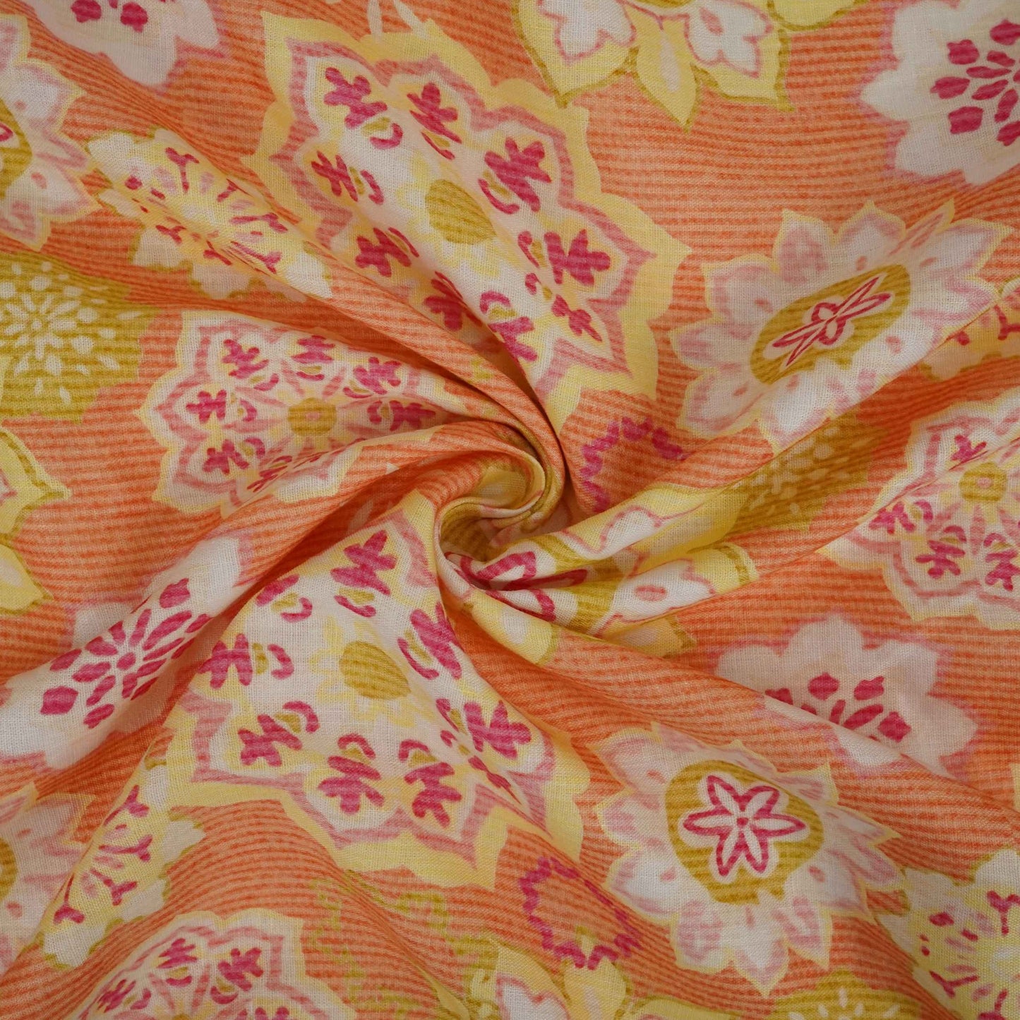 Orange Mandala Floral print 40s Pure Linen Fabric VF-31358