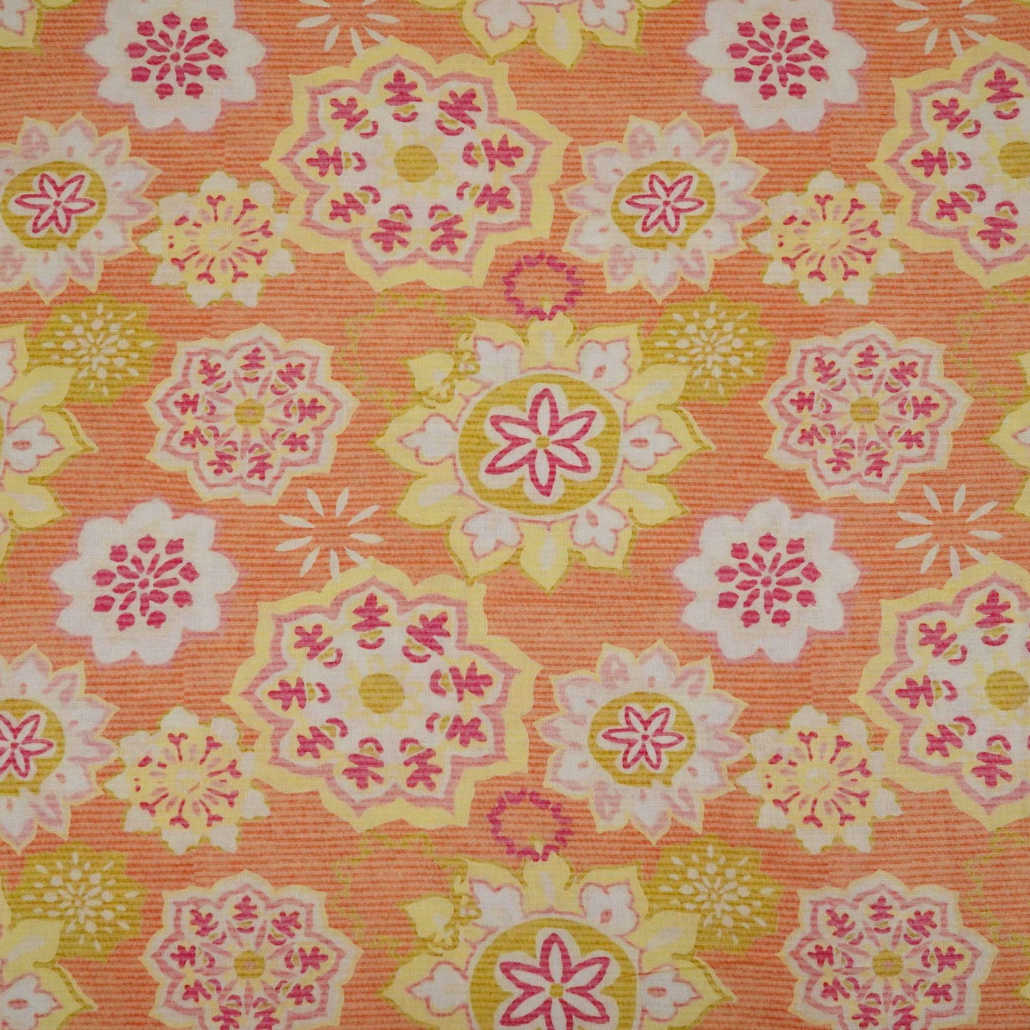 Orange Mandala Floral print 40s Pure Linen Fabric VF-31358