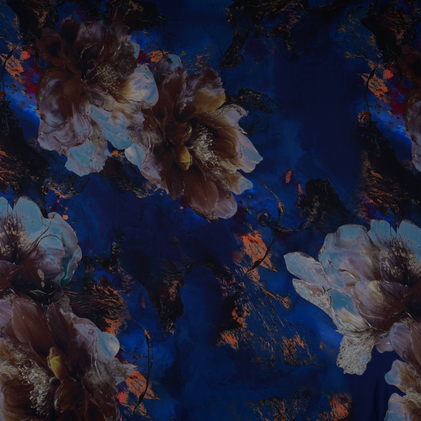 Navy Blue floral print Modal Satin Fabric MTFG-31092