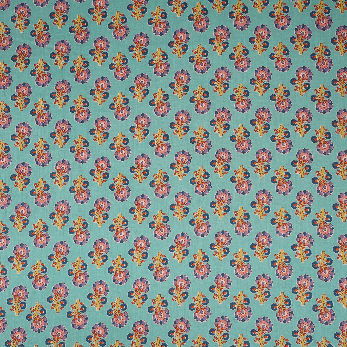 Sea Green Floral Print Cotton Fabric AFI-29550