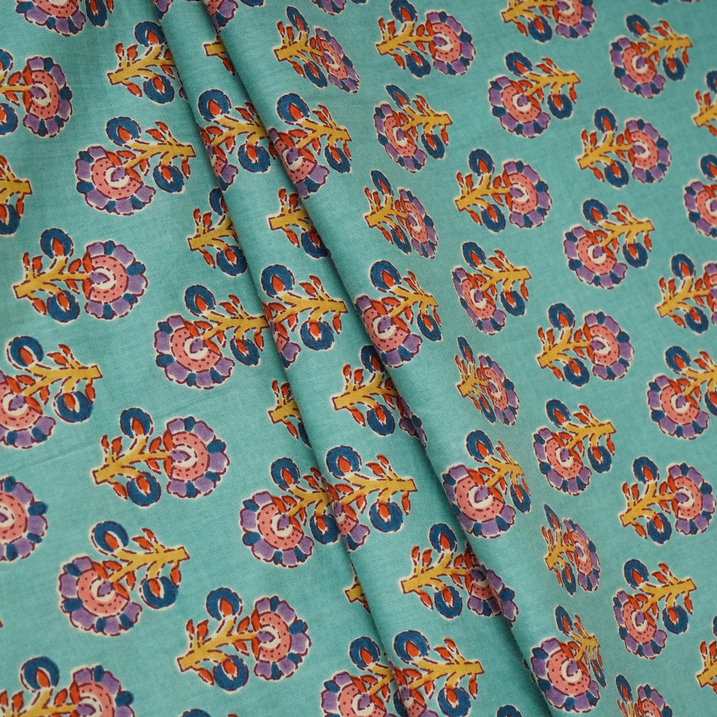 Sea Green Floral Print Cotton Fabric AFI-29550