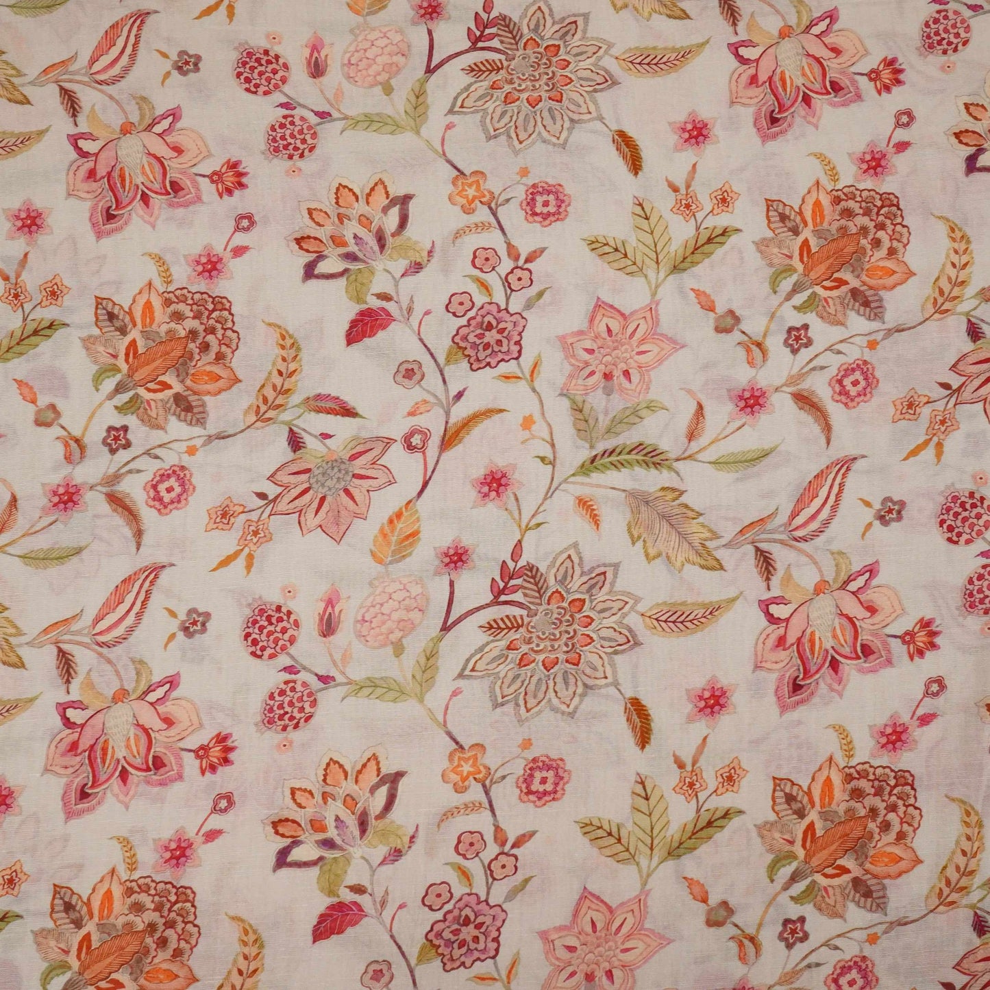 Ivory Chintz floral print Pure Linen Fabric GTS-31332