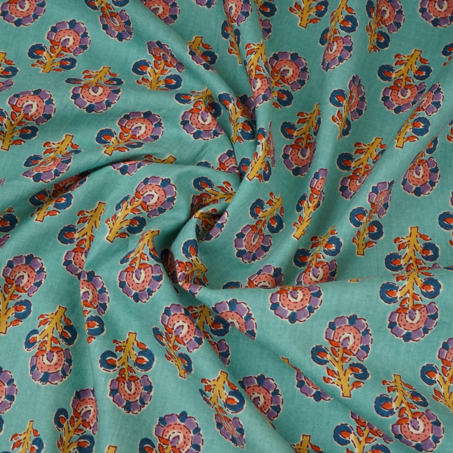 Sea Green Floral Print Cotton Fabric AFI-29550