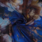 Navy Blue floral print Modal Satin Fabric MTFG-31092