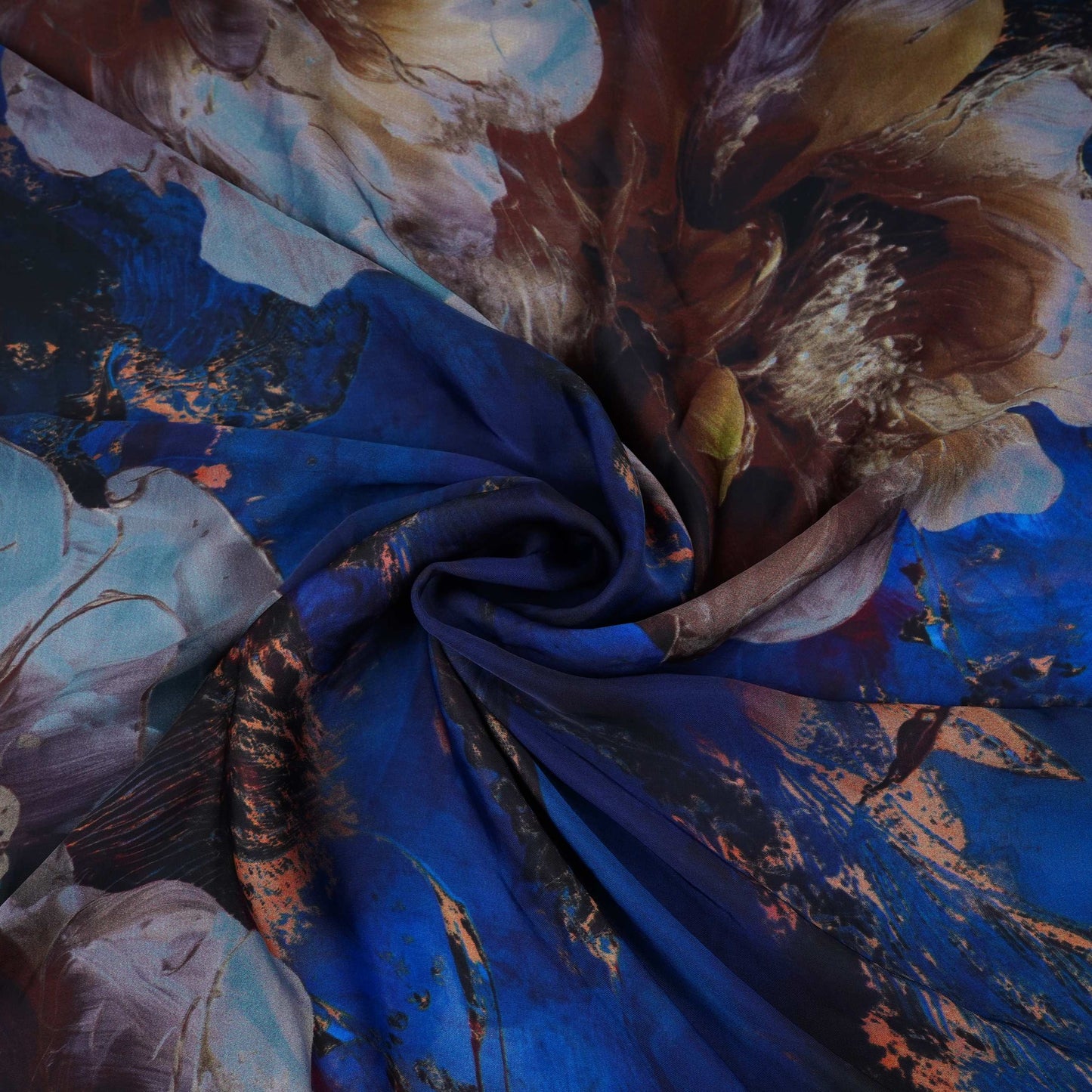 Navy Blue floral print Modal Satin Fabric MTFG-31092