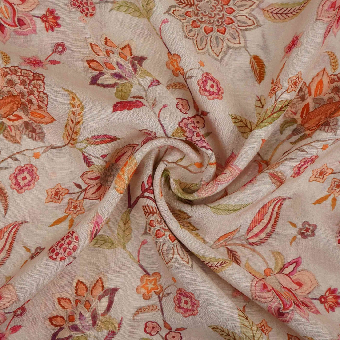 Ivory Chintz floral print Pure Linen Fabric GTS-31332