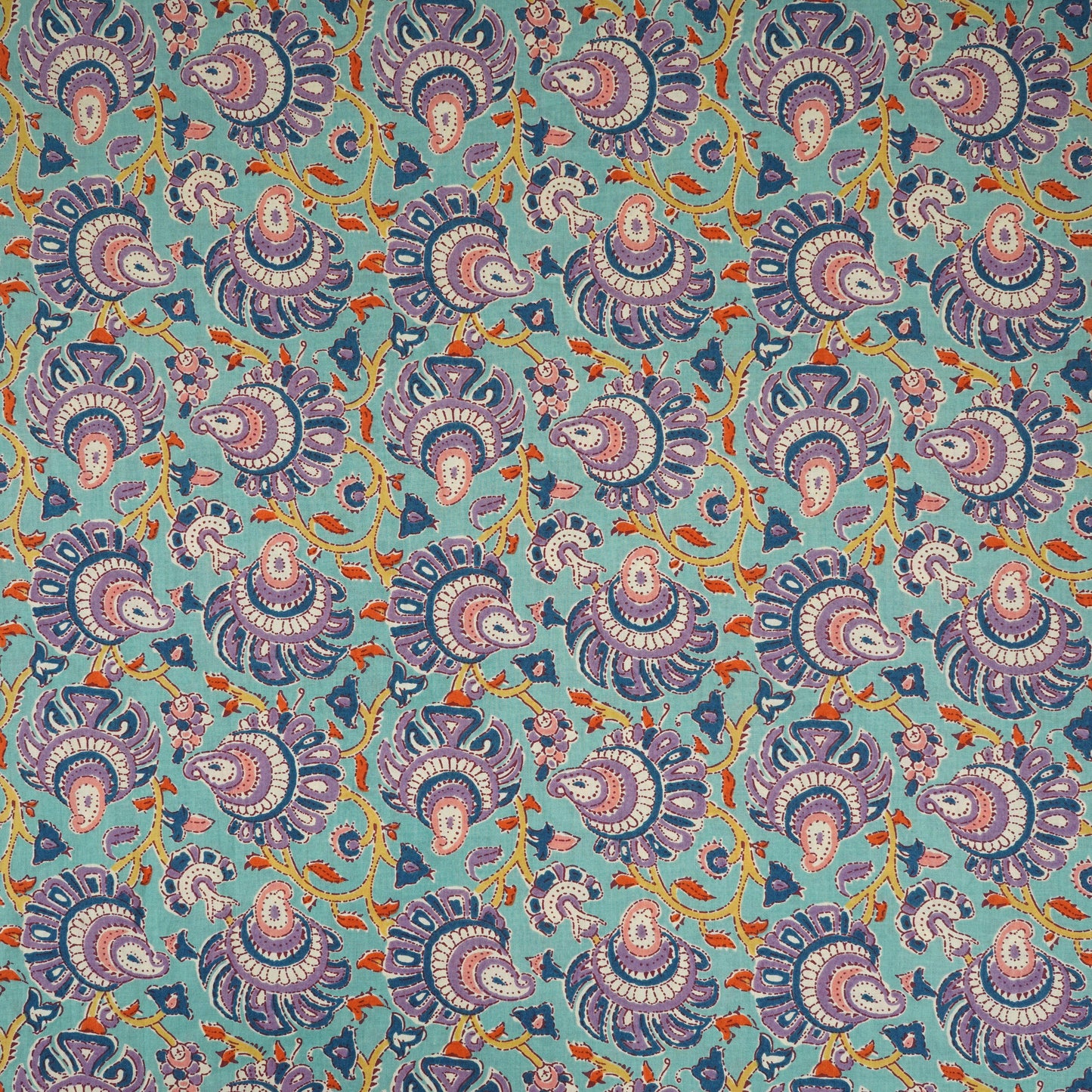Sea Green Floral Print Cotton Fabric AFI-29563