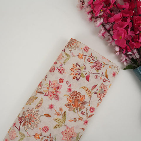 Ivory Chintz floral print Pure Linen Fabric GTS-31332