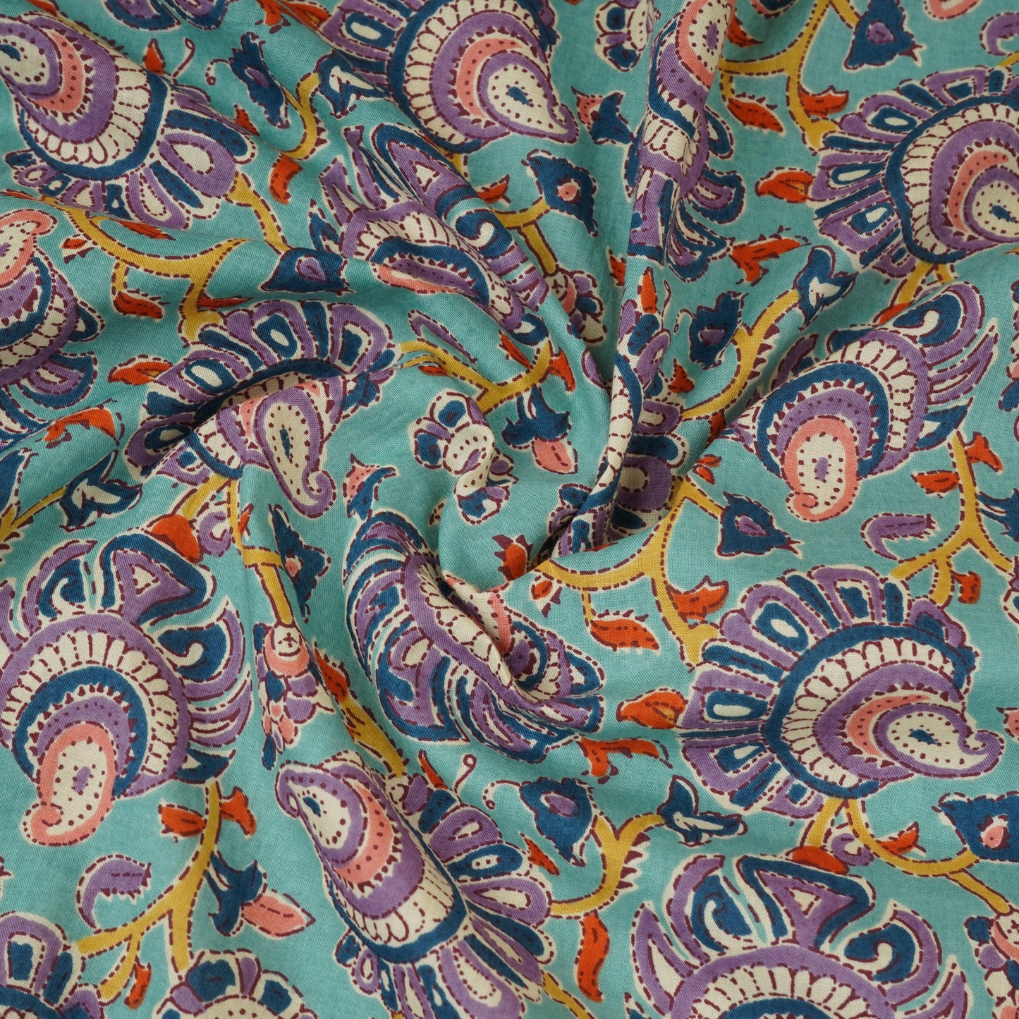 Sea Green Floral Print Cotton Fabric AFI-29563