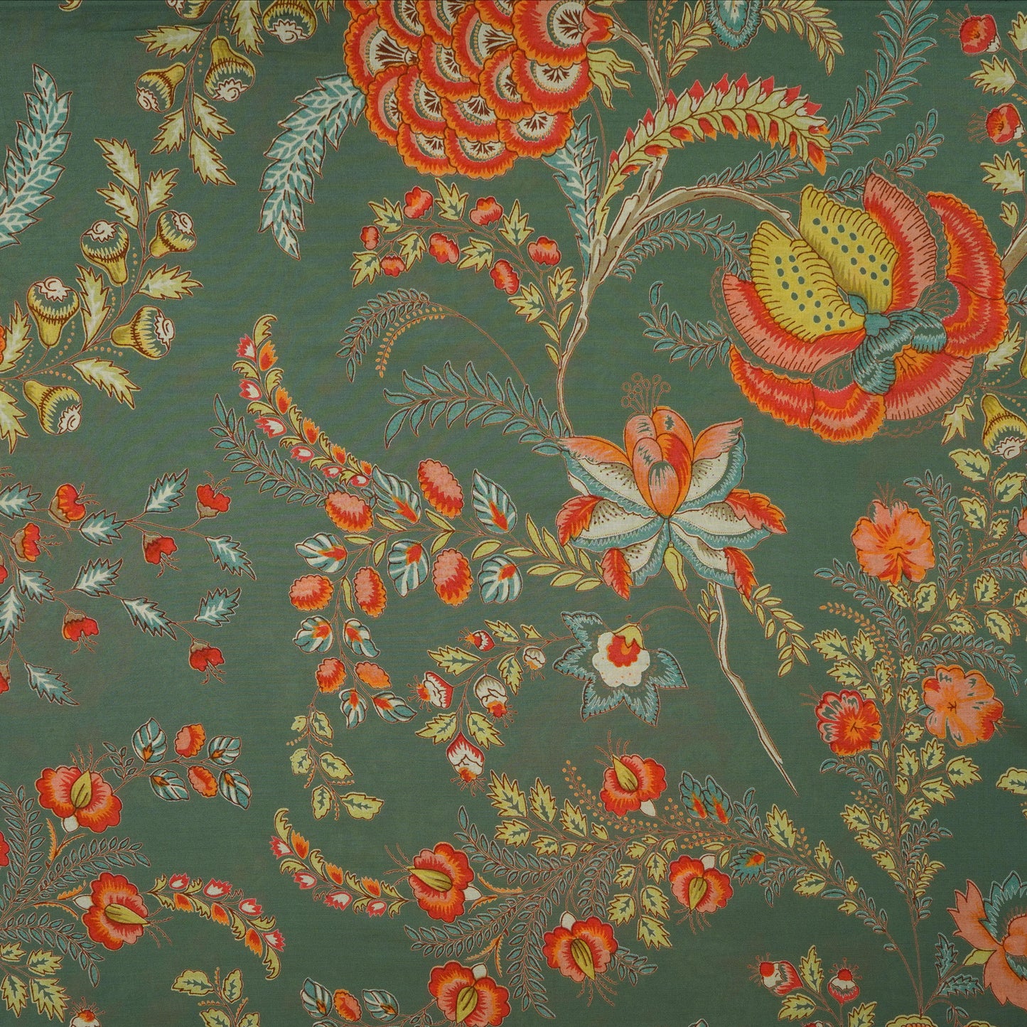 Green Mughal Print Cotton Fabric AFI-29547