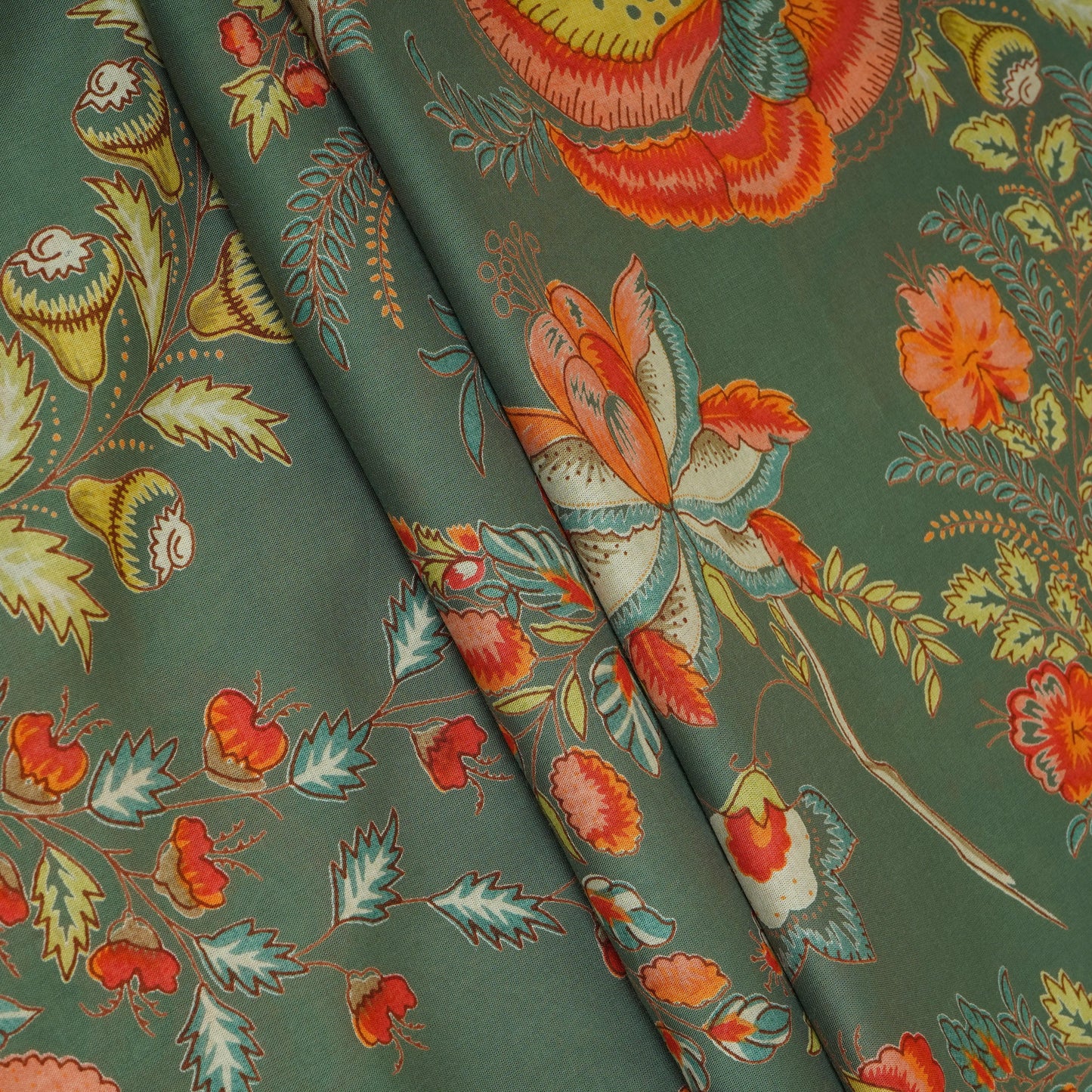 Green Mughal Print Cotton Fabric AFI-29547
