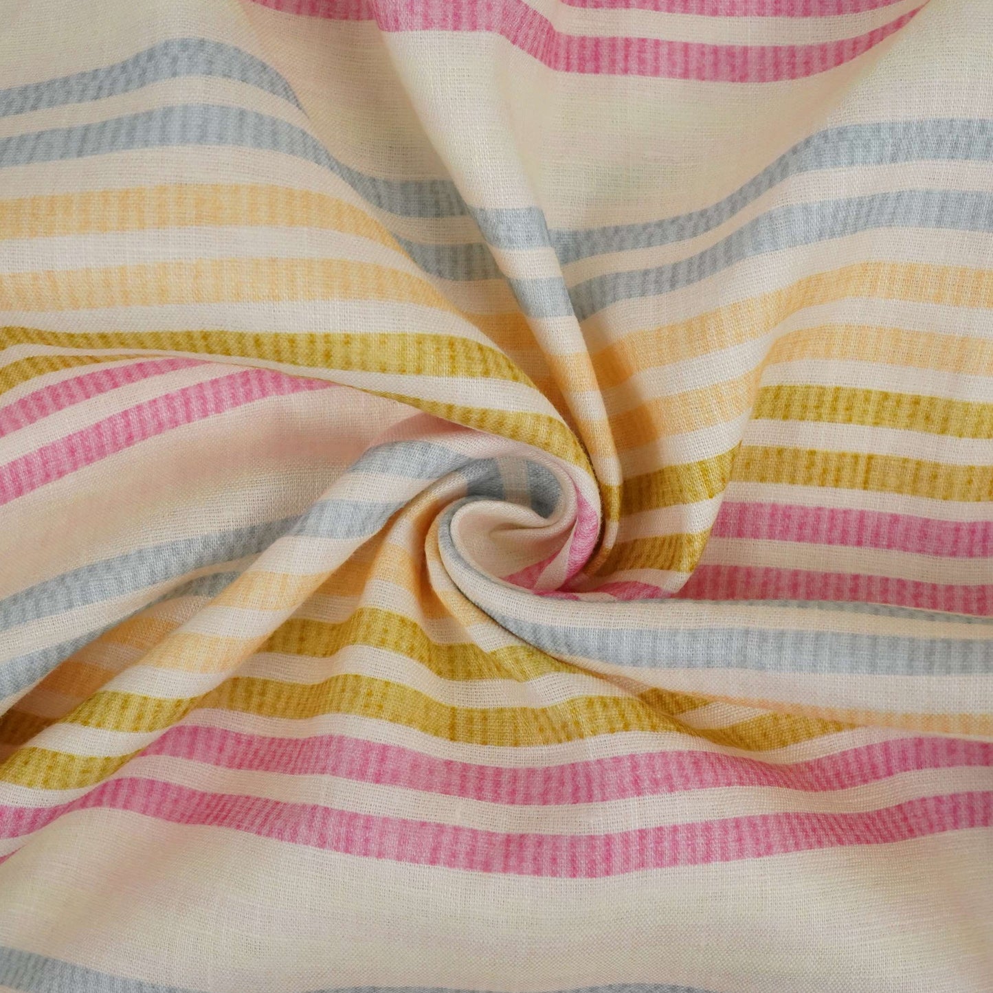 Off White with Multicolor stripes print 40s Pure Linen Fabric VF-31357