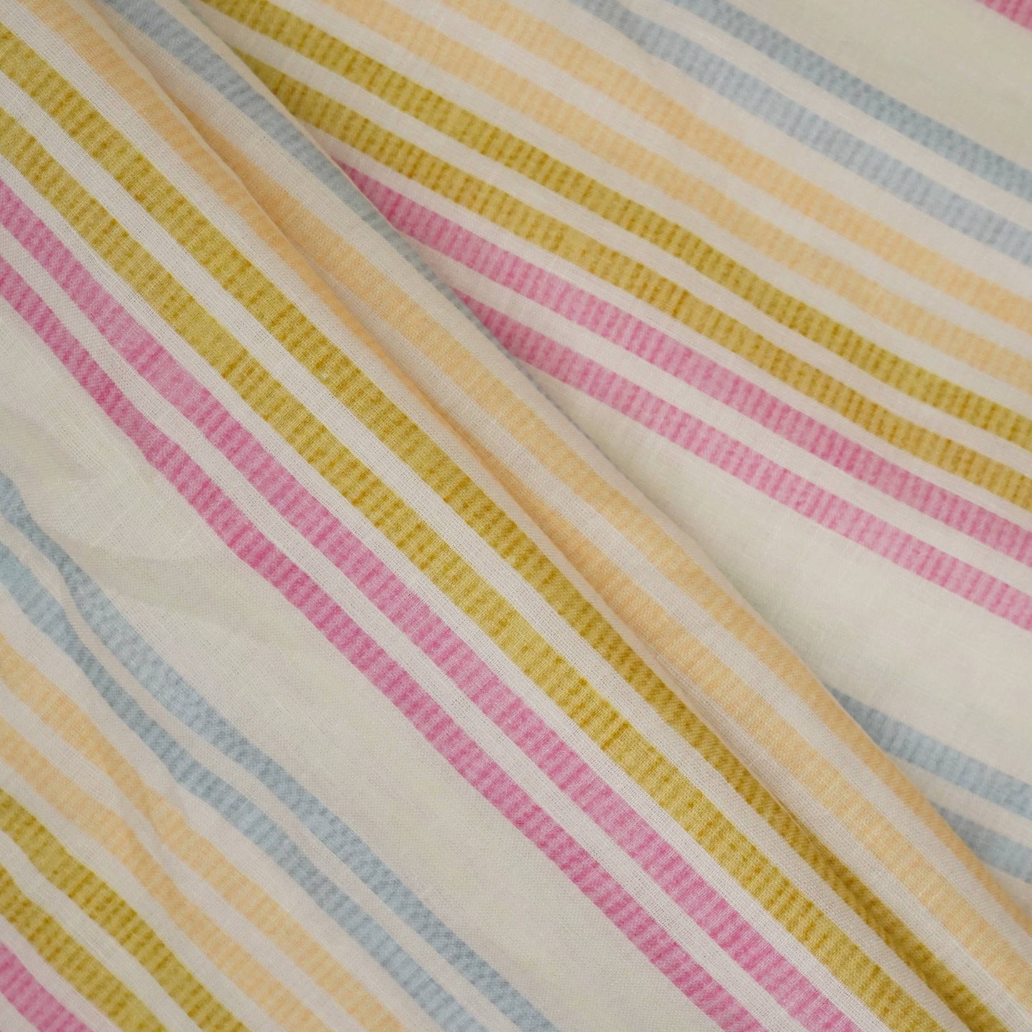Off White with Multicolor stripes print 40s Pure Linen Fabric VF-31357