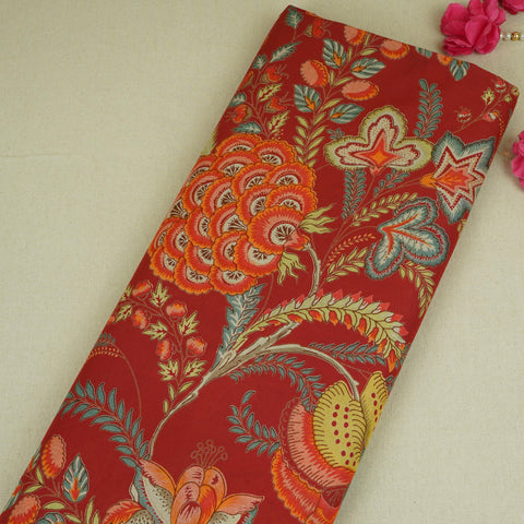 Red Mughal Print Cotton Fabric AFI-29545