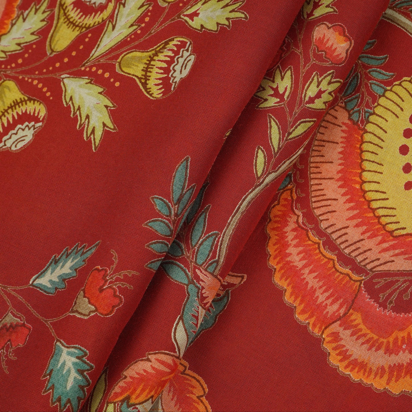 Red Mughal Print Cotton Fabric AFI-29545